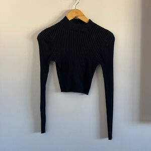 Garage Fitted Ribbed Mock Neck Top Size S | Long Sleeve | Stretch
